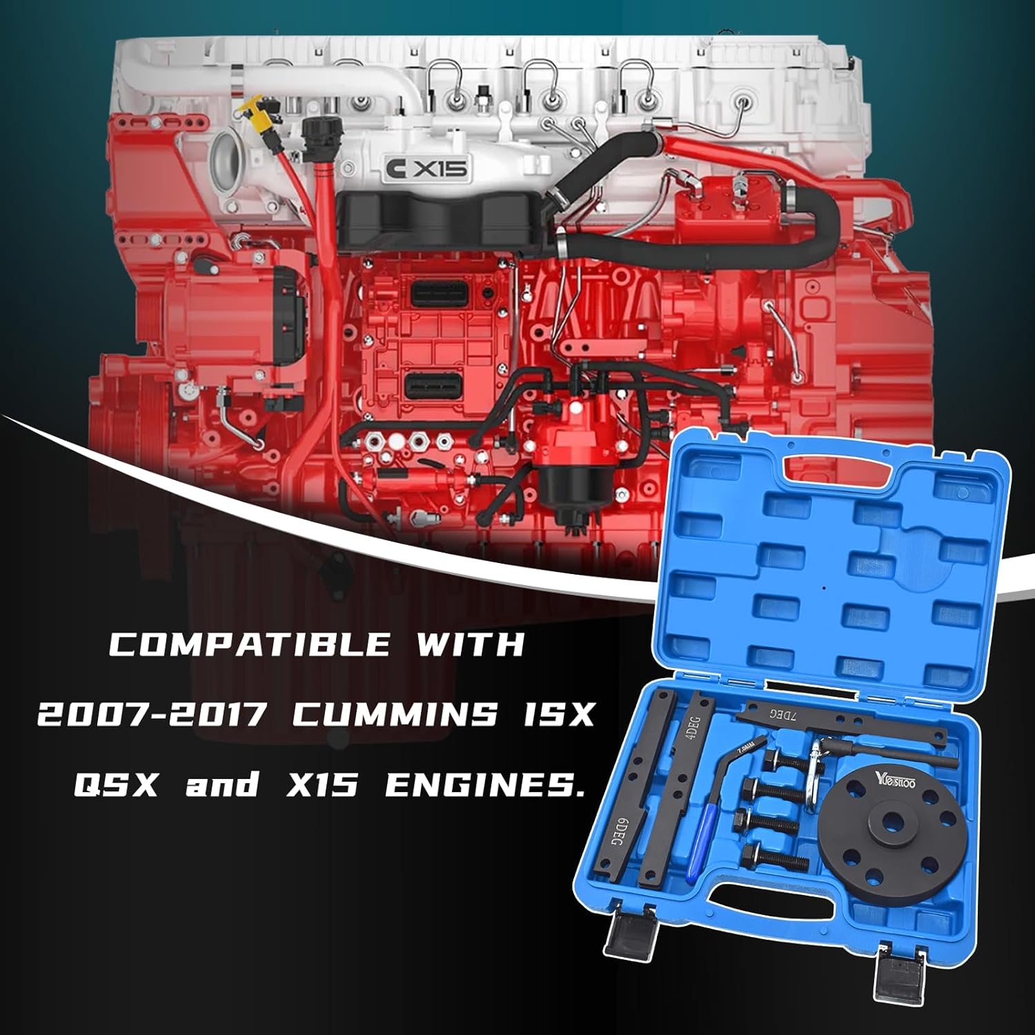 3163021 Cam Timing Tool Kit + 3163530 Engine Brake Adjustment Tool, Compatible with Cummins ISX QSX X15 Engine, 16PCS with 4/5/6/7 Degree Wedge with Carrying Case, Replace 3163020 3163069