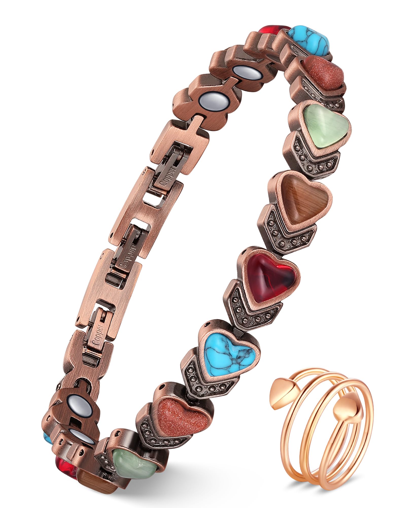 Jeracol Kupferarmband Damen mit Magneten – Verstellbares Magnetarmband Damen aus 99,9 % reinem Kupfer, Geschenkbox
