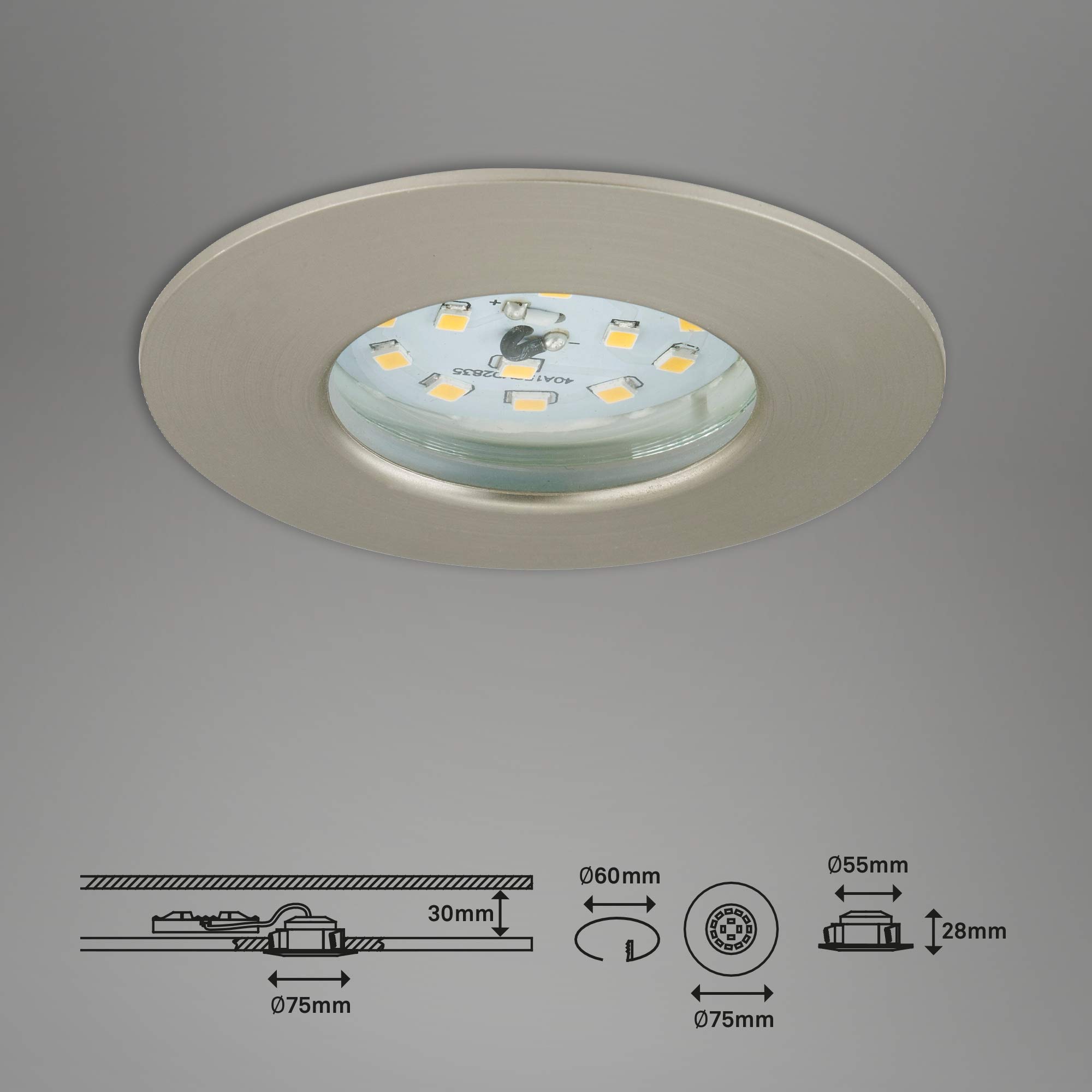 BRILONER LED Einbauleuchten Attach matt-nickel 3er Set Deckenspot Lampen