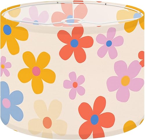 Miniatura 1 de Drum Lamp Shade Floral style 70s groovy daisy flowers Retro floral naive design Style Lampshade for Floor Lamps Table Lamps Pendant Light 11"x8.9"