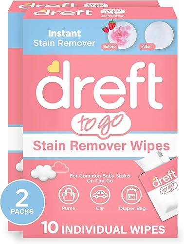 Dreft Toallitas quitamanchas para ropa de bebé, removedor de manchas de tamaño de viaje, envueltas individualmente para uso sobre la marcha, suaves