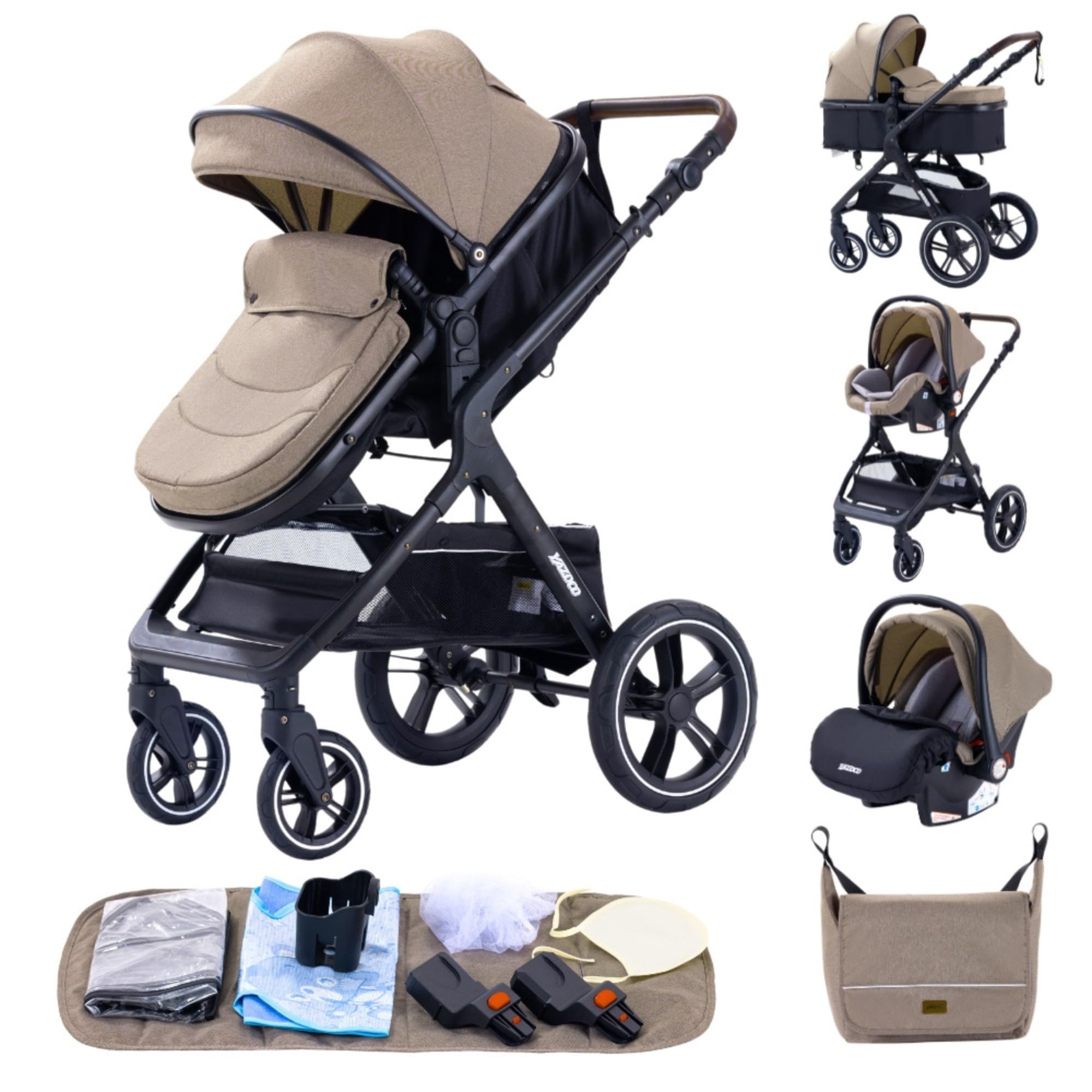GLOKID Kinderwagen 3 in 1,Reisesysteme, Babywanne Buggy,Voll-Gummireifen,Mit Einem Klick Zusammenklappbarer, Rain cover Mosquito net, Mummy Bag