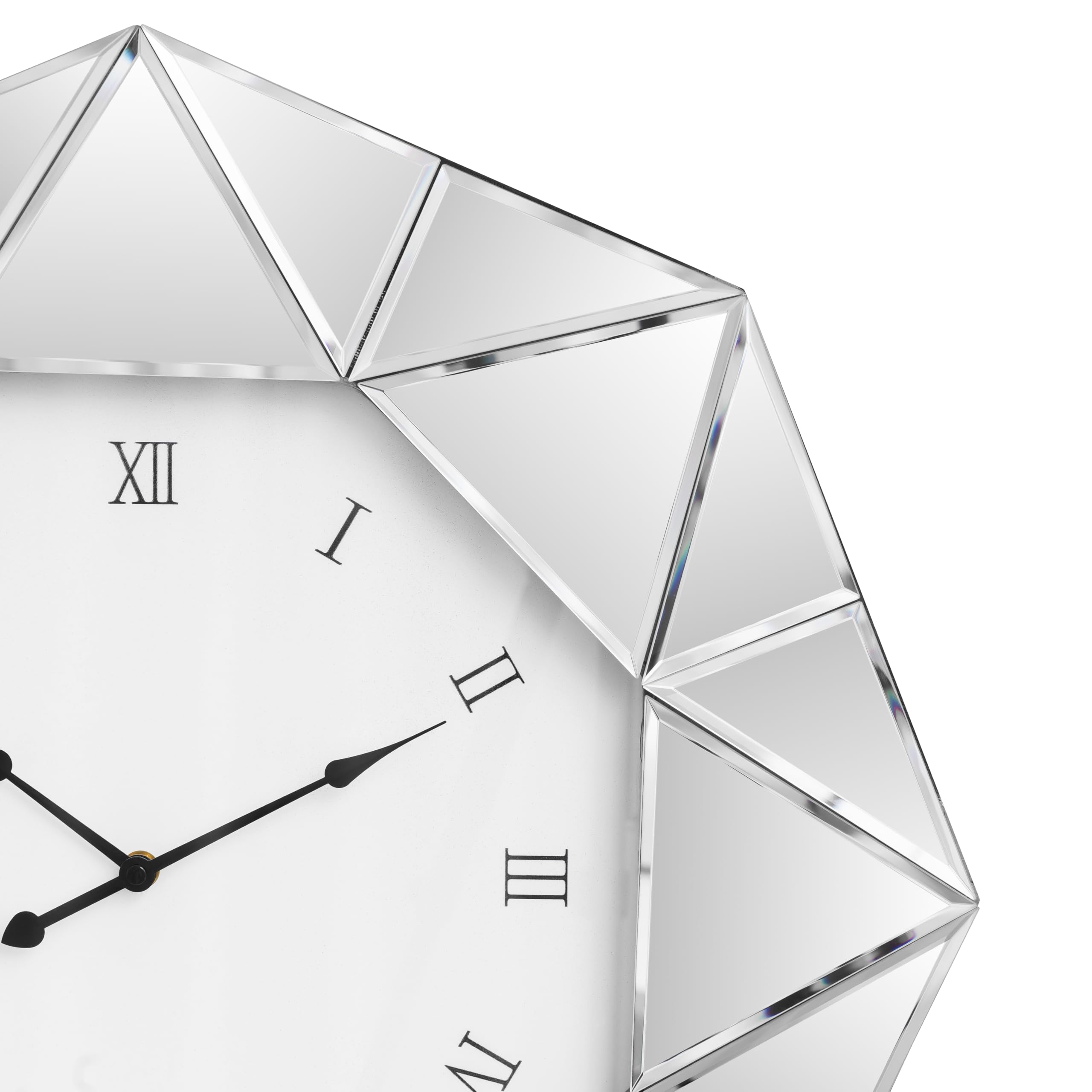 Reloj de pared decorativo, reloj grande plateado con espejo, reloj silencioso moderno con marco biselado de diamante, reloj de pared para sala de estar, comedor, 23.4 pulgadas