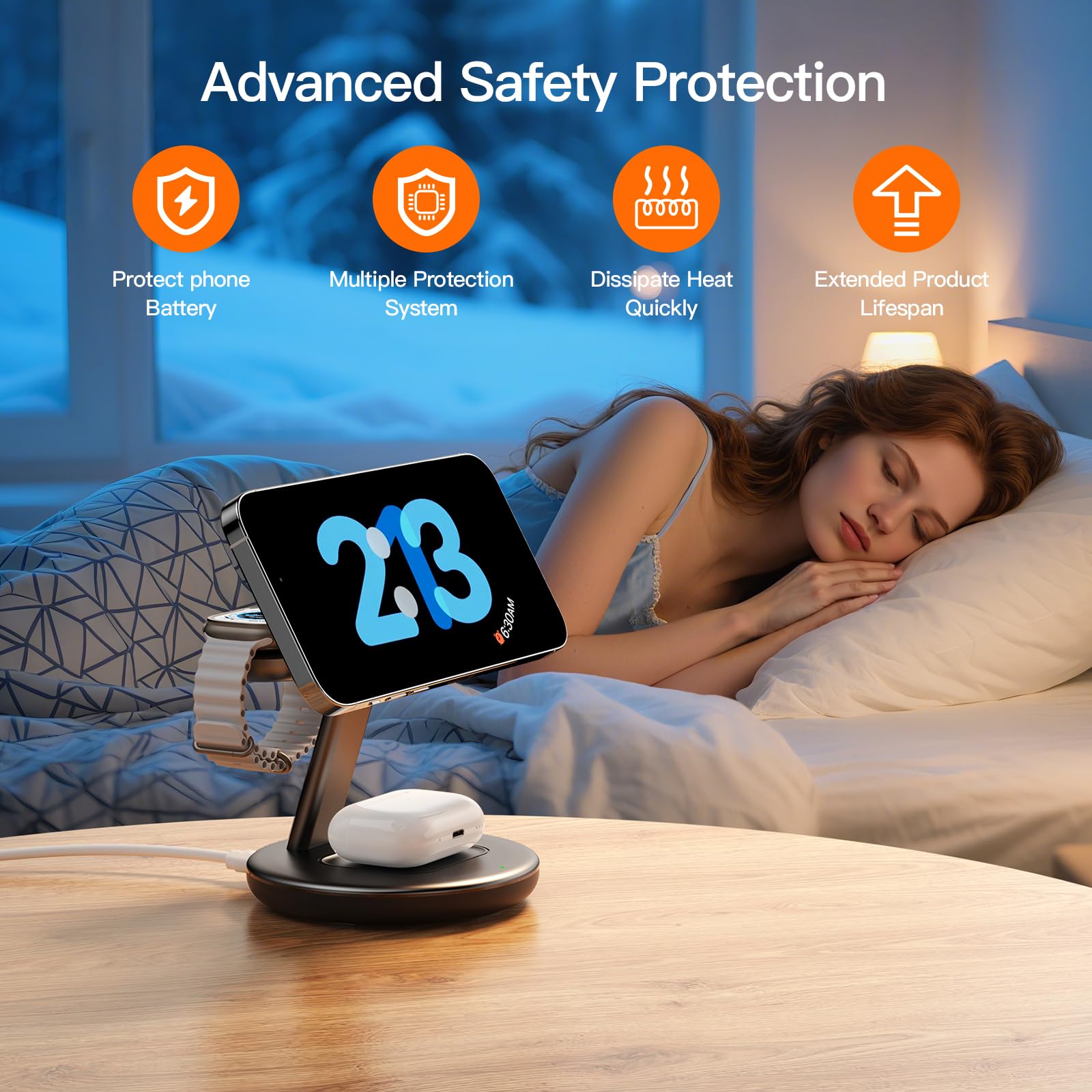 for Apple Watch 5W Fast Charger,3 in 1 Wireless Charging Station,for Apple Mag-Safe Charger Stand,Fast Magnetic Wireless Charger Station for iPhone 17 16 15 14 13 12 Series,Airpods,Apple Watch - 4