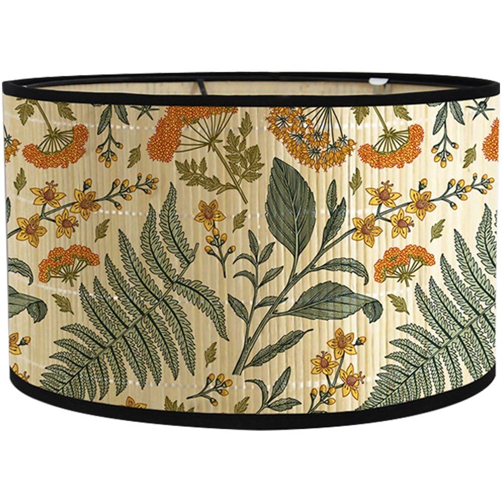 Haowul Bamboo Lamp Shade Green Retro Plants Pattern Chandelier Lamp Lampshade Light Cover Lamp Shades for Floor Light and Table Lamp