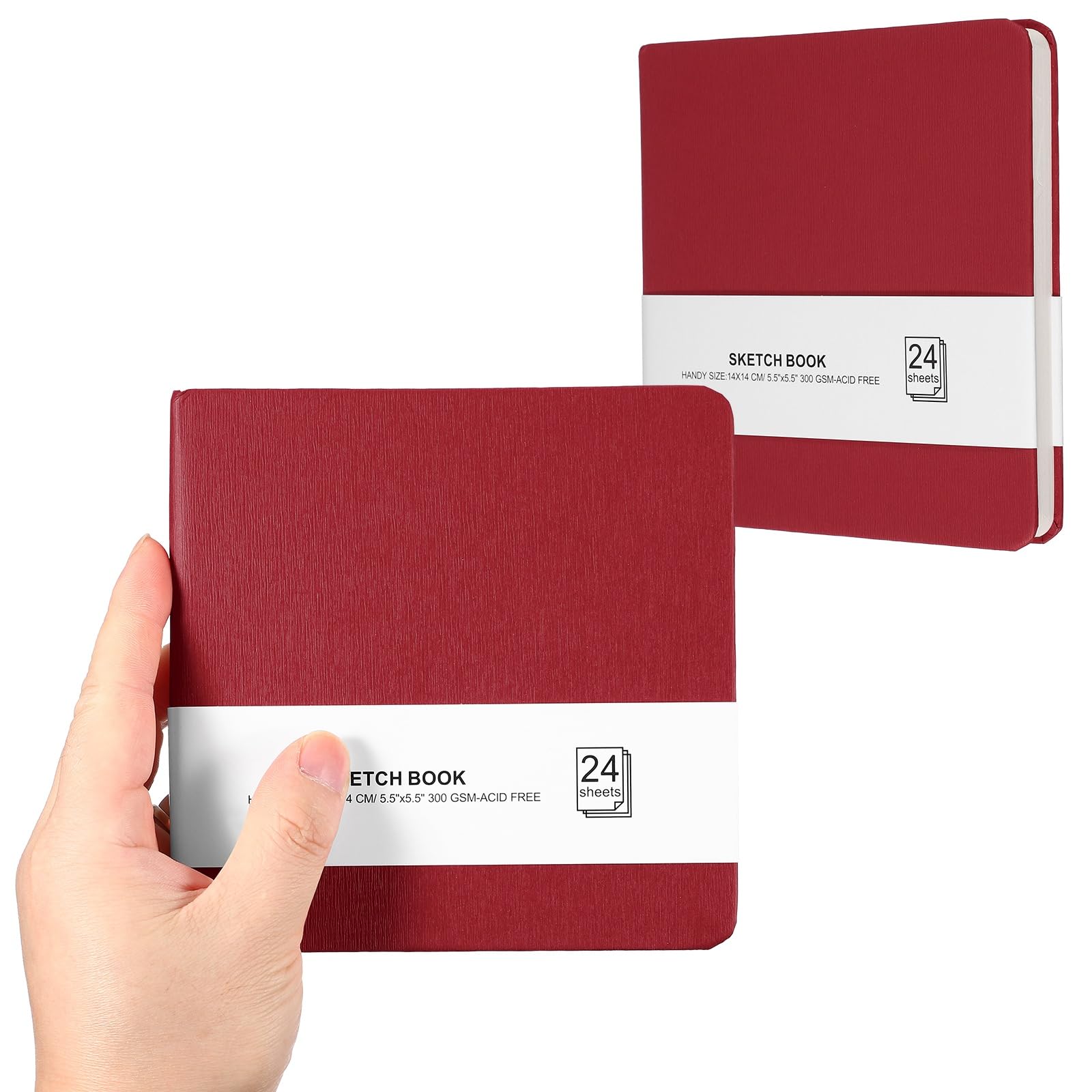 PATIKIL 5.5x5.5 Small Sketchbook, 2 Pack Mini Sketchbook Watercolor Paper Pad 300GSM Thick Paper 24 Sheets/48 Pages Square Tiny Sketch Pad Pocket for Drawing Travel Artist Adults,Dark Red