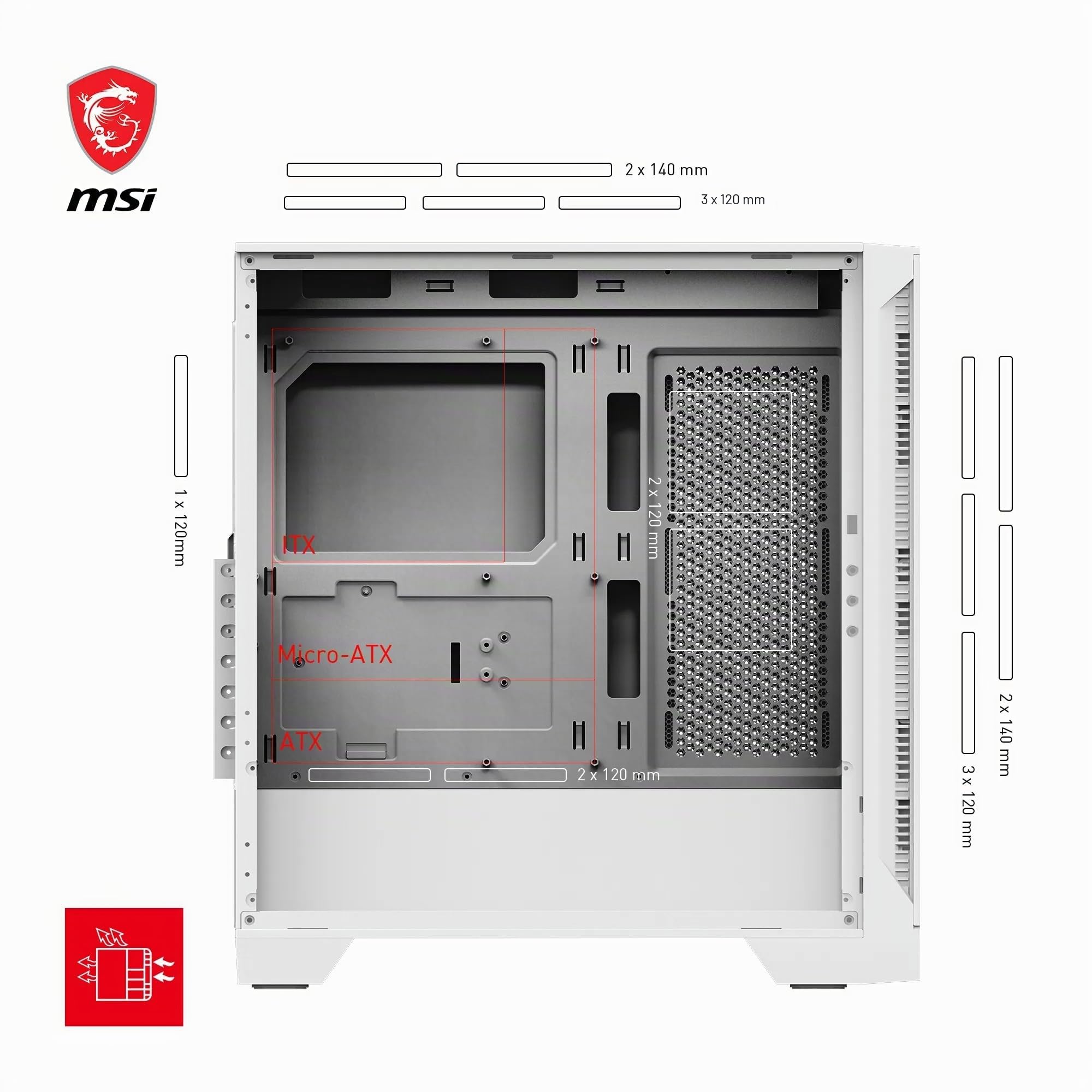 MSI mag Forge 320R Airflow White – Torre ATX Blanca con Máximo Flujo de Aire, Cristal Templado, 3 Ventiladores ARGB, USB 3.2, Chasis Gaming Premium