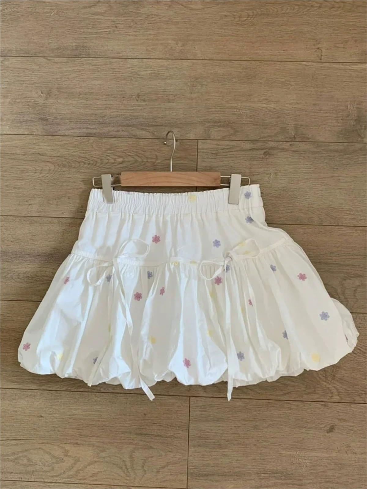 Falda De Burbujas Falda de lazo con estampado dulce for mujer, falda corta verano cintura alta flores y bonitos capullos, ideal for uso diario ropa calle