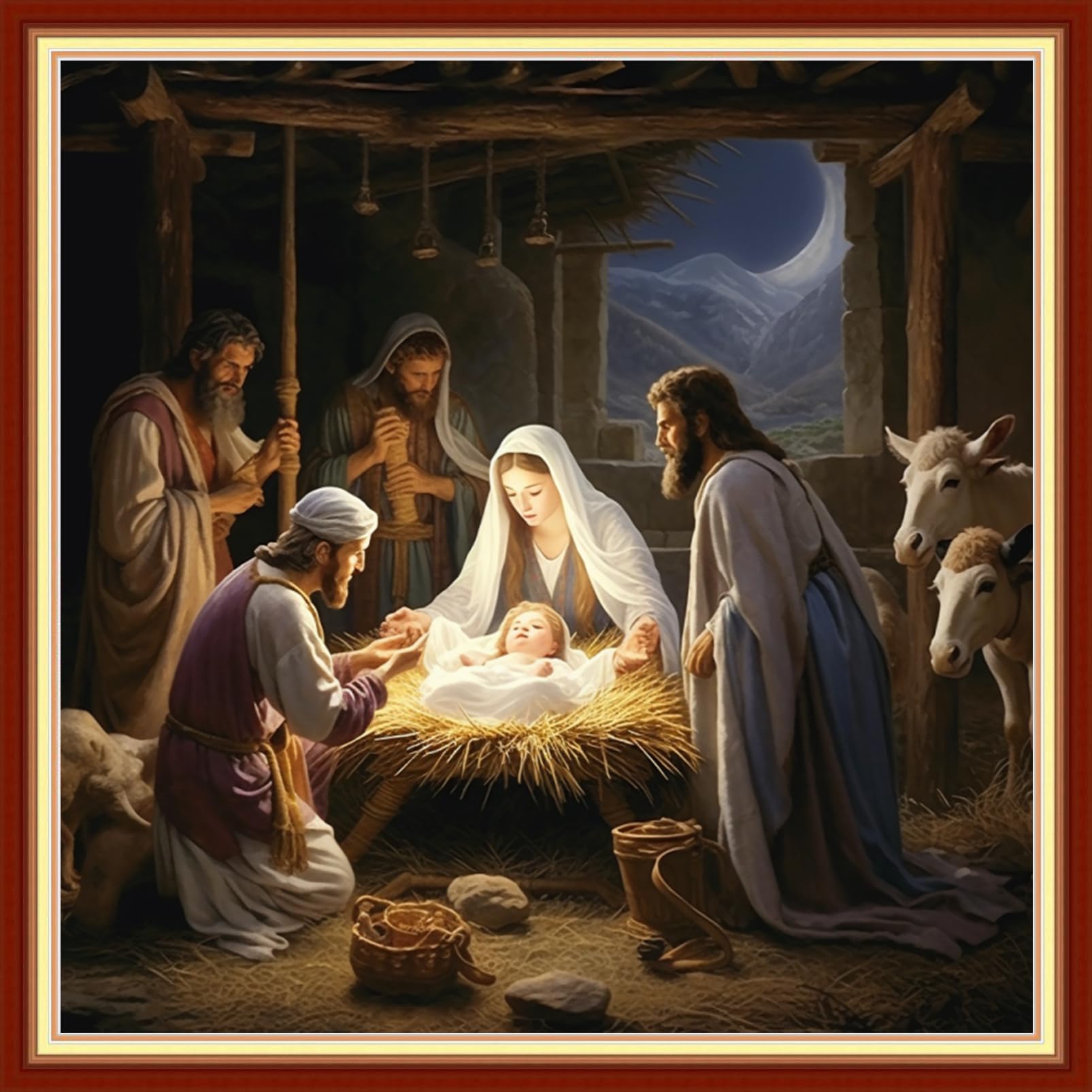 Foxdiviy Stamped Cross Stitch Kits Full Range of Embroidery Needlework Starter Kits for Beginners Adults 11CT Embroidery Patterns Art Crafts DIY Needlepoint Kits-Nativity 18x18 inch