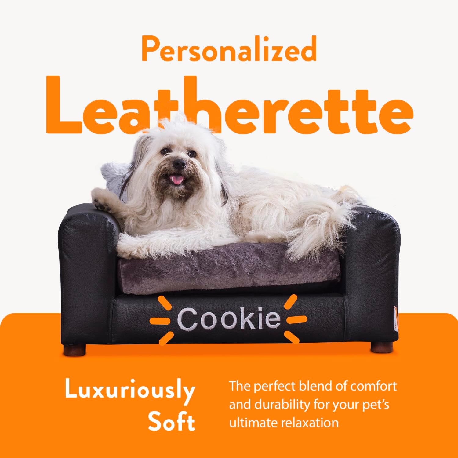 Moots Premium Leatherette Pets Sofa, Charcoal, Small, Customizable