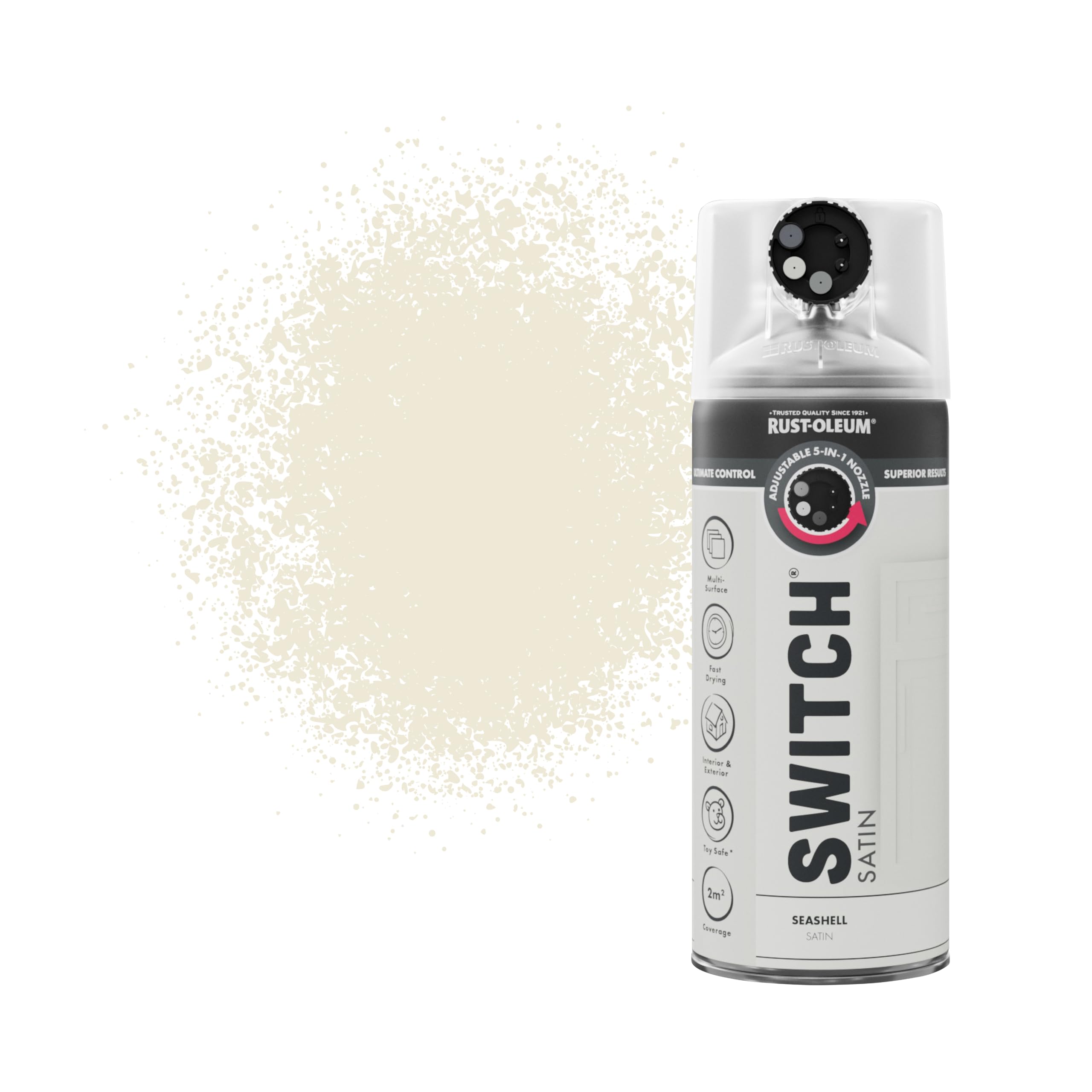 Rust-Oleum Seashell Switch 5 In 1 Nozzle Multi Surface Topcoat Decorative Spray Paint Aerosol 400Ml Satin Finish