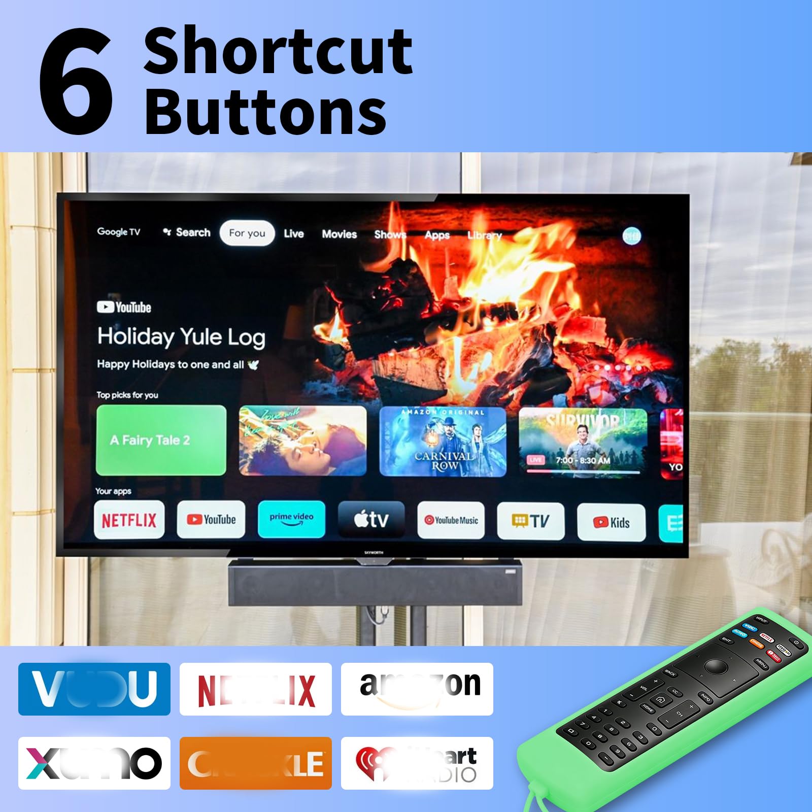 Zamienny pilot zdalnego sterowania pasuje do pilota Vizio Smart TV z zabezpieczeniem przed zgubieniem, miękkim świecącym silikonowym pokrowcem i haczykiem montażowym, uniwersalny do wszystkich