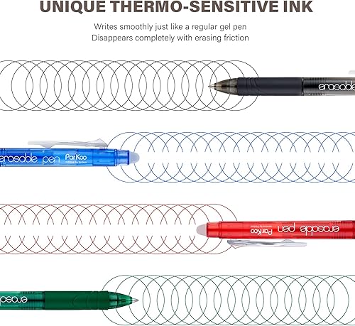 Miniatura 3 de ParKoo Bolígrafos de gel retráctiles borrables de punta fina de 0.028in, sin necesidad de blanquear, 4 tintas de colores surtidos para completar