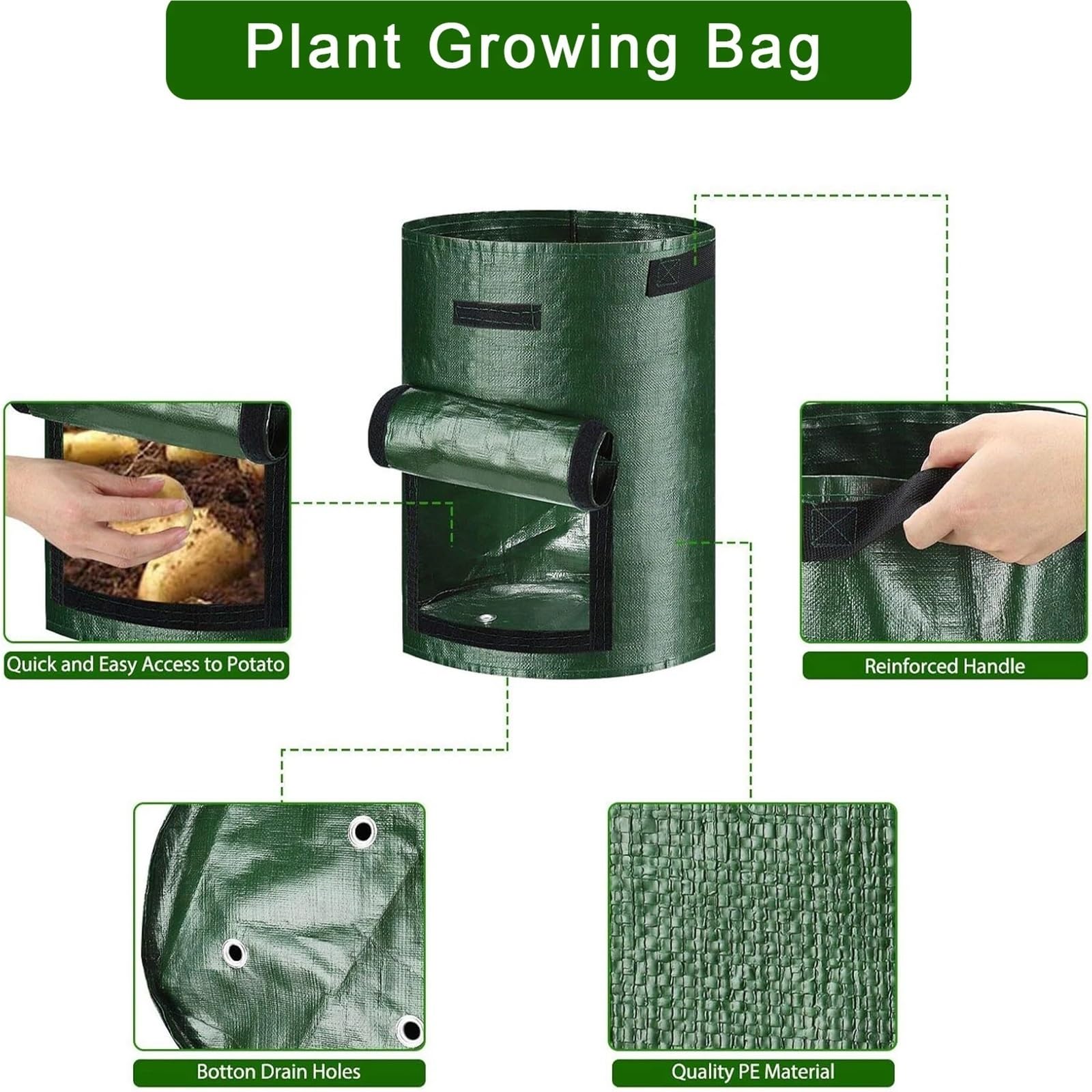 3 Sacs de Culture légumes 1/5/7/10 gallons, Pots Plantes en matériau PE for Pommes Terre, Carottes, conteneurs Jardinage Robustes avec poignées pour Plantes(10 Gallon-35x50cm)