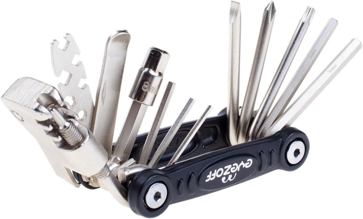 18-Function Folding Bicycle Multi Tool (Black/Silver) by EyezOff