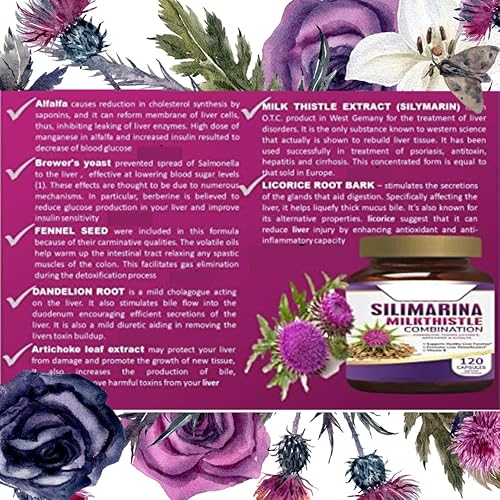 Miniatura 4 de Pastillas para el hígado graso  Silimarina para el hígado graso  120 Cápsulas con Silimarina, Diente de León, Hinojo, Complejo B, Regaliz.