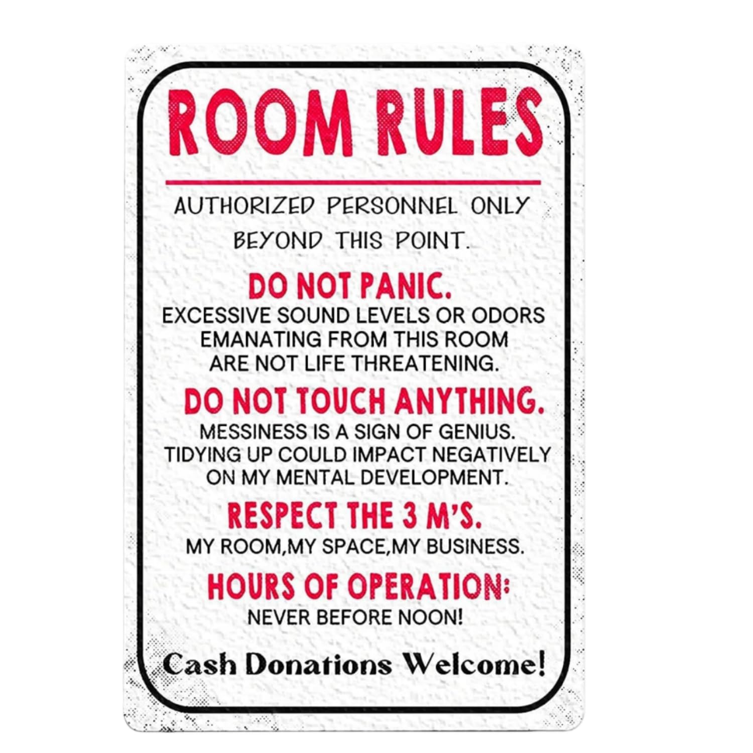 Vintage Teen Room Rules Metal Sign - 8x12 Inch Pink Preppy Bedroom Door Decor, Funny Cute Teenage Room Decoration & Birthday Gift
