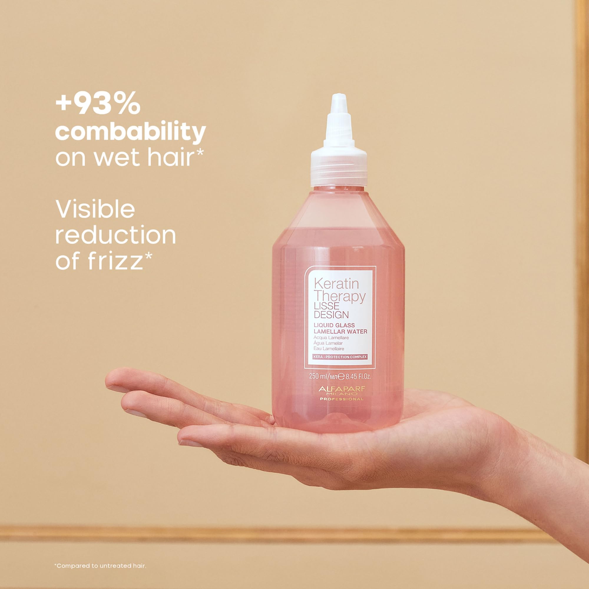 ALFAPARF MILANO Keratin Therapy Lisse Design Liquid Glass Lamellar Water for Visibly Shiny and Frizz-Free Hair - Glossy Lamination Treatment and Detangler (8.45 fl oz / 250 ml)