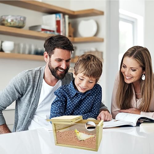 Miniatura 7 de Caja de anidación de periquitos de acrílico transparente, caja de cría de pájaros de madera natural con perca para cacatúas, agapornis, budgie,