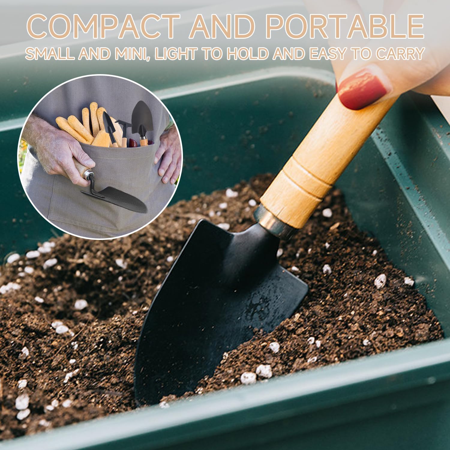 Set 3 Attrezzi Da Giardino Mini - Pala, Rastrello E Vanga In Ferro, Per Piante In Vaso E Orto - Foto 4