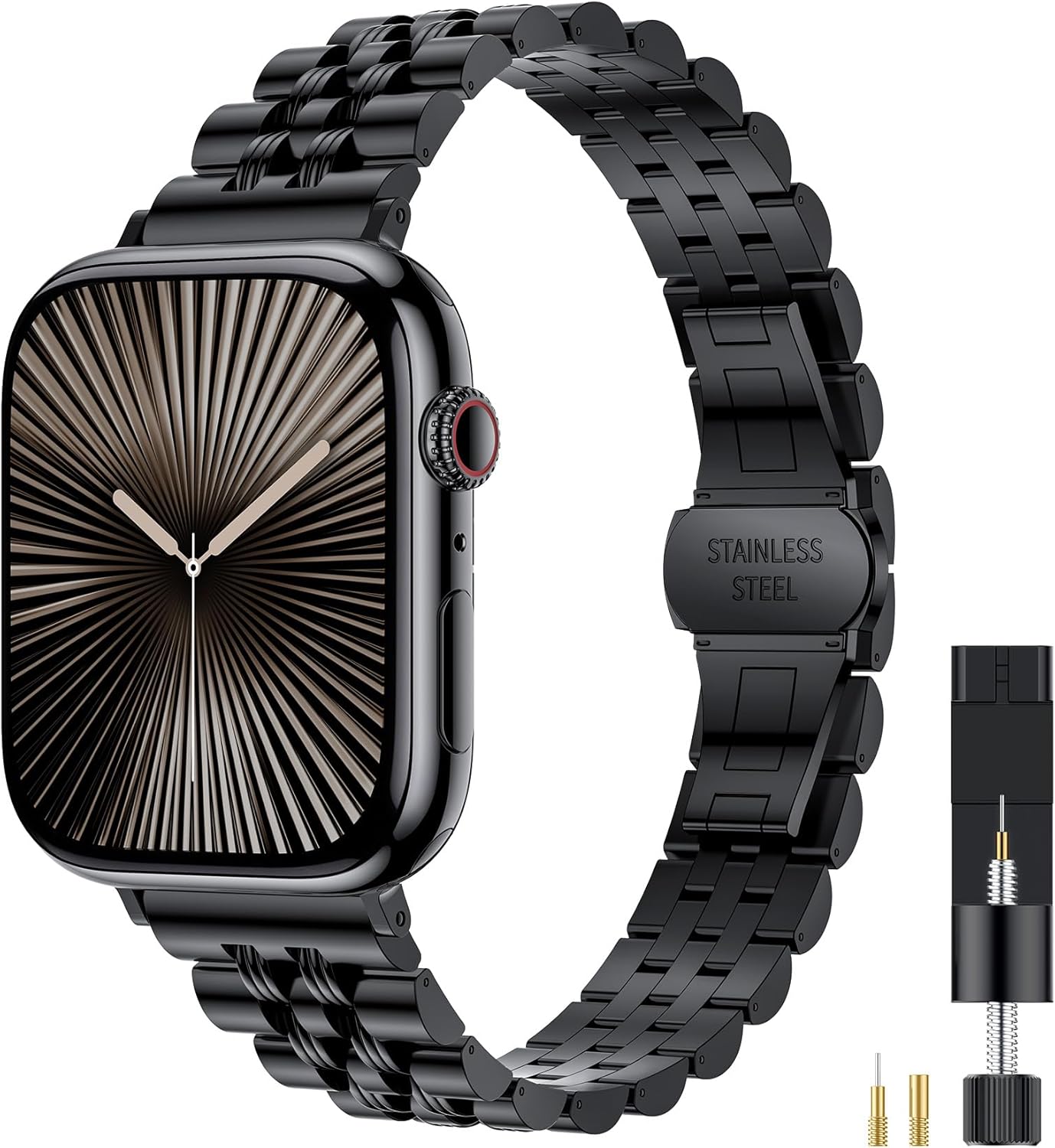 W-RARA Slim Metal Band Compatible with Apple Watch Band 38/40/41/42/44/45/46/49mm, Dressy Elegant Luxury Stainless Steel Engraved Classy Strap for iWatch Bands Utra SE Series 11 10 9 8 7 6 5 4 3 2 1