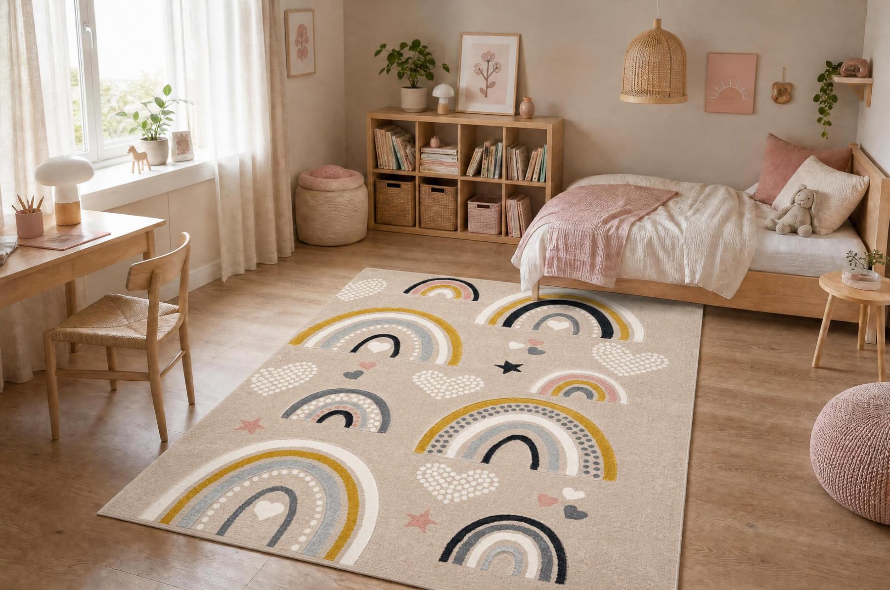 Kiddo Teppich 6109 Creme/weiß Regenbogen-Herzmotiv 160x220 cm