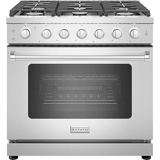 Empava 36" Professional Gas Range with 6 High-Output Sealed Burners, Convection Oven & Infrared Broiler for Luxury Home Cooking, Heavy-Duty Cast-Iron Grates, Stainless Steel Design