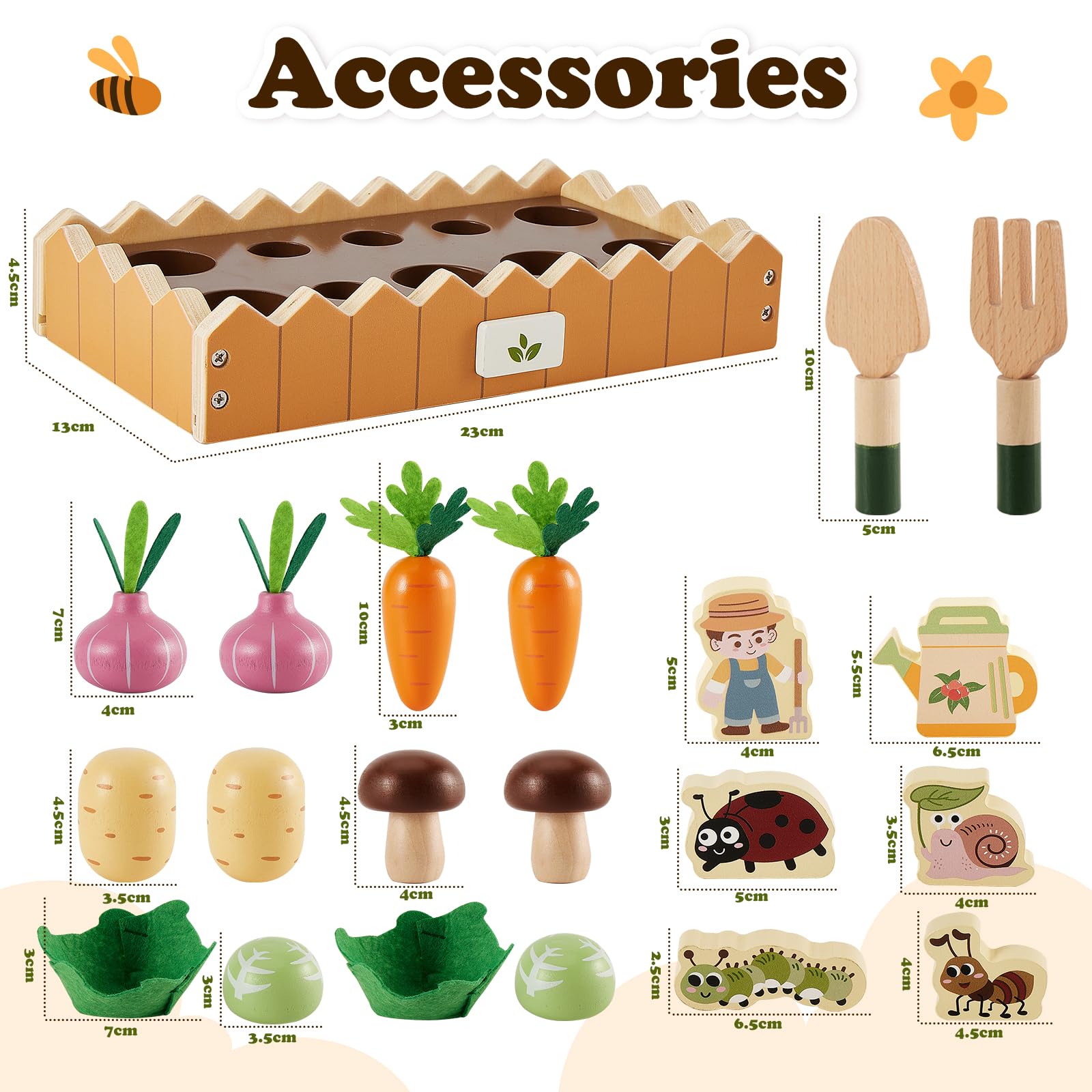 HERSITY Jouet en Bois Montessori Carotte Motricité Fine pour Enfant 2 Ans+ | Légumes en Bois avec 20 Accessoires, Jouets à Planter, Jouets D'activité et de Développement Cadeau pour Bebe Garçon Fille
