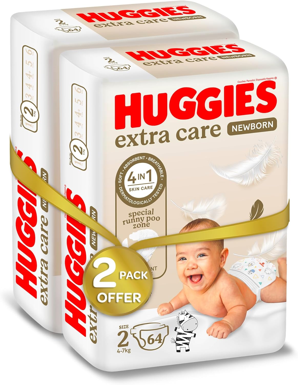 Huggies, Extra Care Newborn Diapers, Size 2 (4-7 kg), Twin Jum... - 2