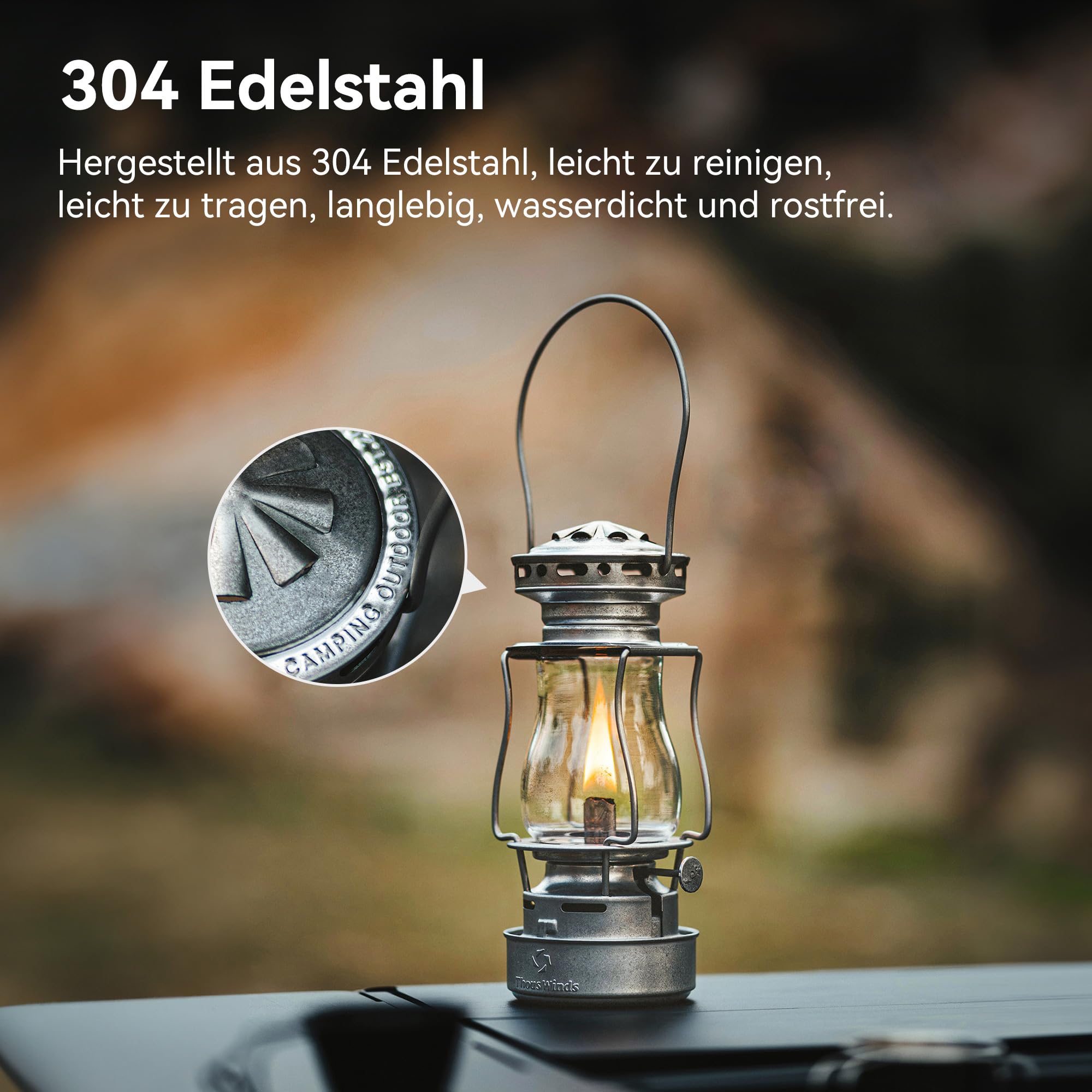 Thous Winds Petroleum Sturmlampe, Retro Petroleum Lampe Outdoor, “Dämmerung” Kerosin Laterne, Winddichte Sturmlaterne für Aktivitäten im Freien, Camping, Wandern, Picknick, Terrasse, Retro Silber