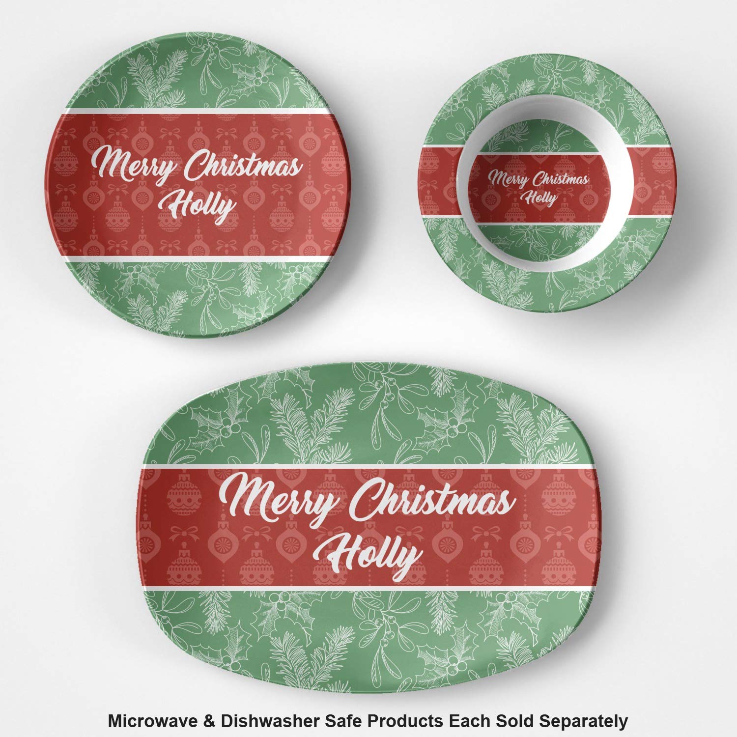 Personalized Christmas Holly Plastic Bowl - Microwave Safe - Composite Polymer