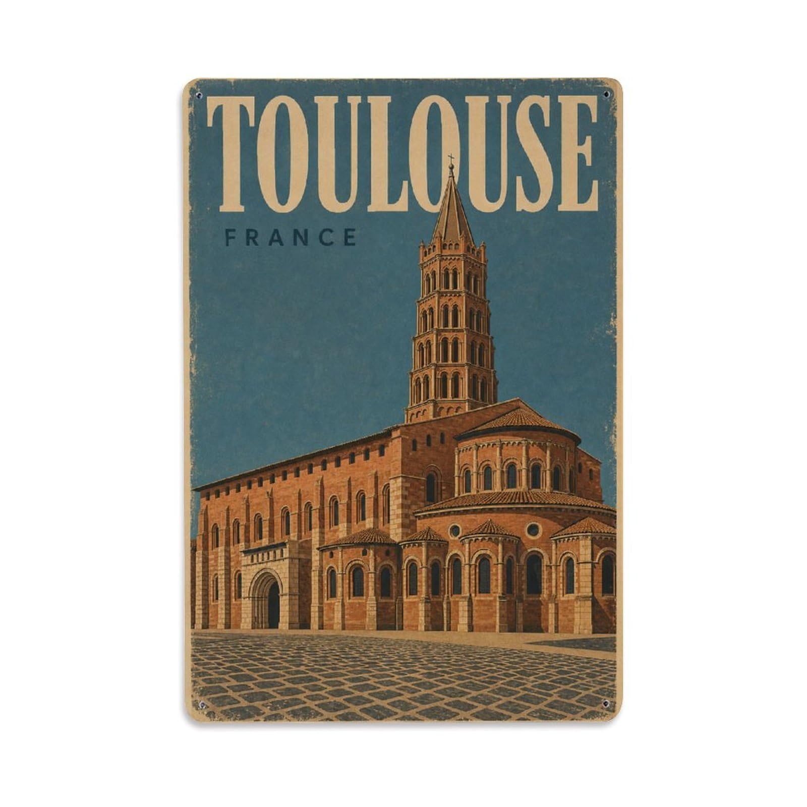 Travel Vintage France Toulouse Metal Tin Sign Plaque Wall Decor for Cafe, Club Bar, Office, Garden Metal Poster 8x12Inch