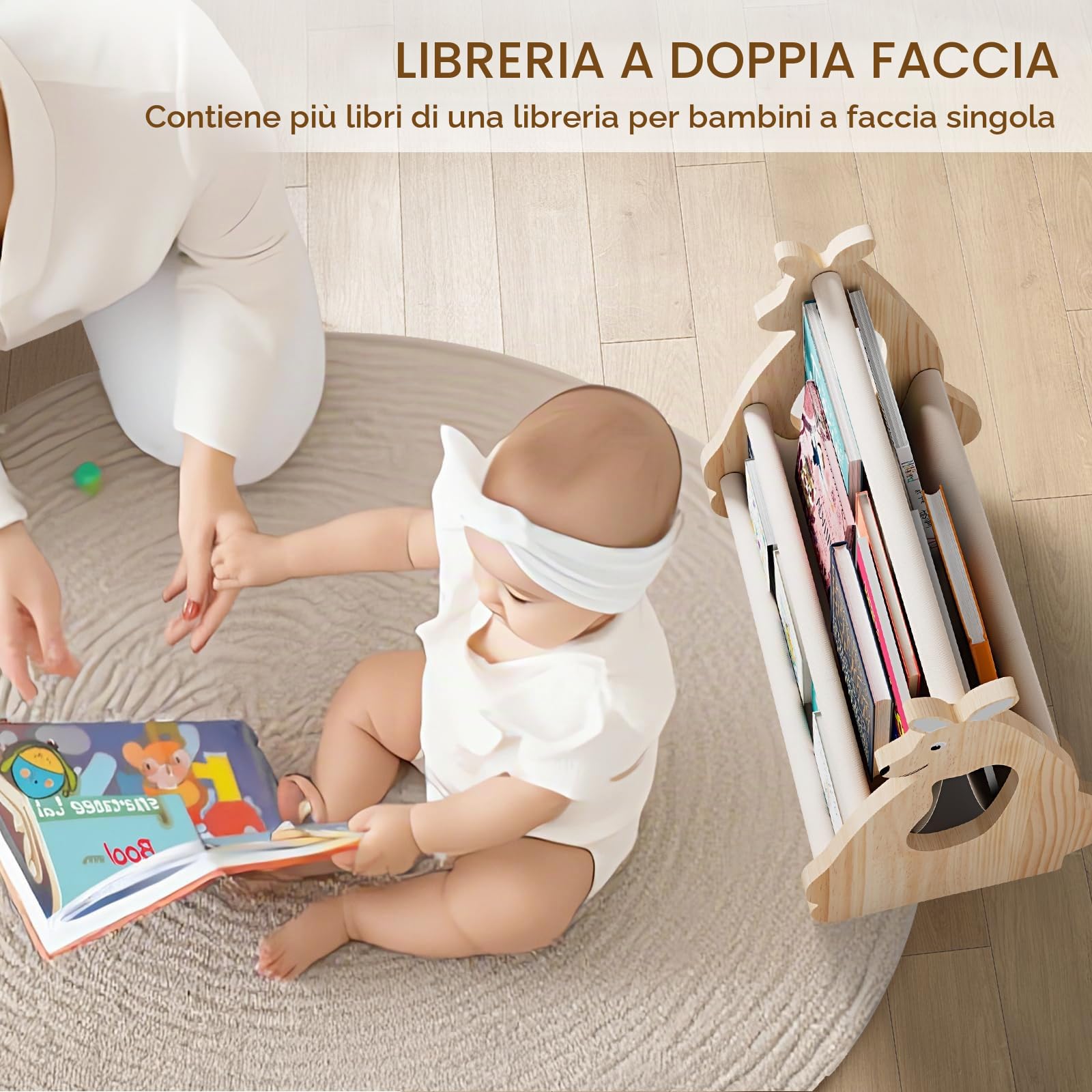 EURYUNG Libreria per bambini in legno – Montessori Mensola per cameretta dei bambini, mobili per la cameretta dei bambini, organizer per libri per bambini