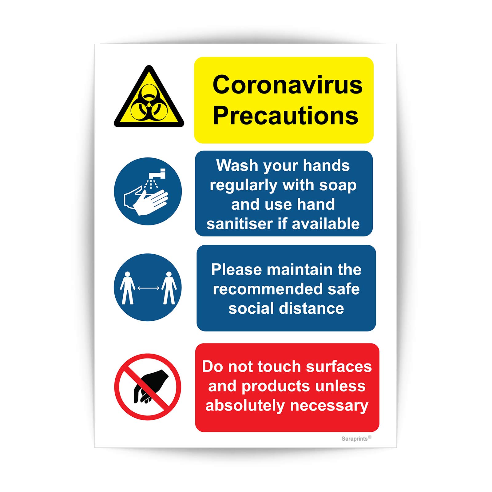 Sara Prints Covid 19 Signage 150Mm X 200Mm Self Adhesive Waterproof Social Distancing Sign V1085