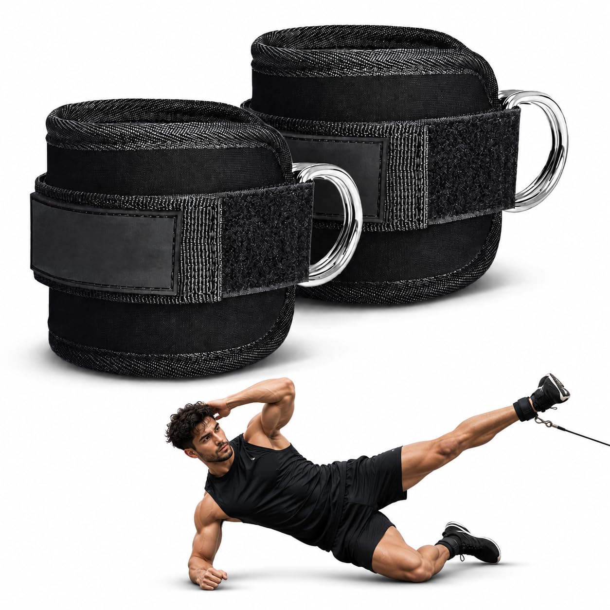 SUVIKSHA Ankle Straps For Gym With Metal D-rings Unisex Ankle Strap For Cable Machine Exercise Padded Ankle Bands For Leg Extensions, Kickback Ankle Gym Accessories For Men Workout Neoprene 1Pair Black-image-41