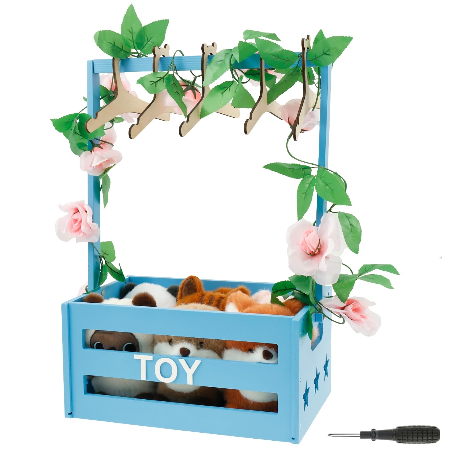 Wooden Baby Shower Crate Closet, Baby Shower Basket with Hanger Rack String Lights Welcome Gift Basket, Welcome Gifts Basket for Newborn Boys Girls, Pregnancy Gifts for New Parents (Blue)