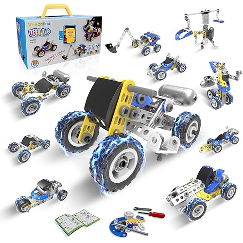 STEM Toys for 5 6 7 8+ Year Old Boy, 10 in 1 Electric Building Toys for Kids Ages 4-8 5-7 6-8, Educational Racing Construction Science Kit for Boys 4-6 8-10, Creative Activities Holiday Birthday Gift
