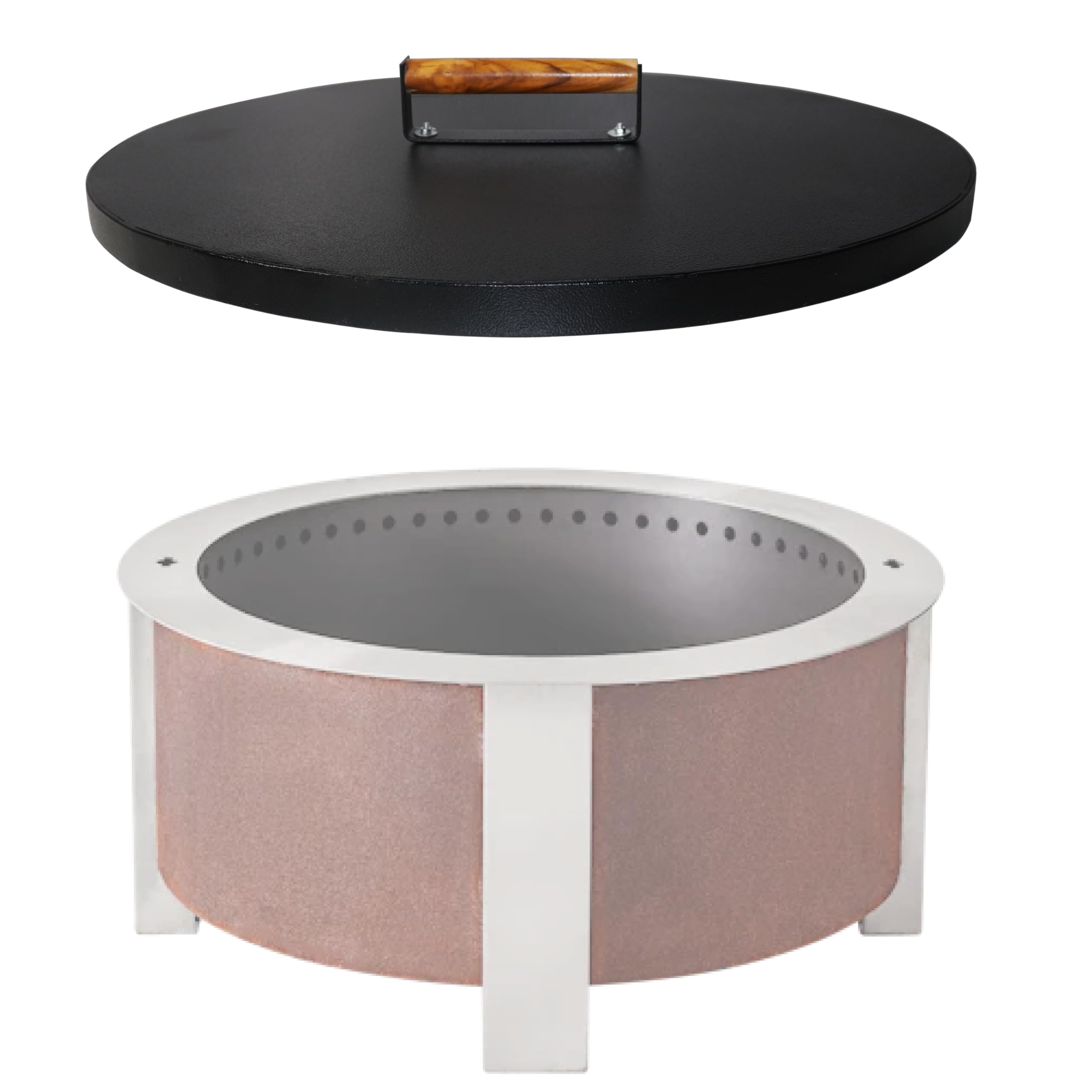 FEBTECHSolid Fire Pit Lid 35” - Fit for 34.5 Inch Smokeless Fire Pit - Carbon Steel Fire Pit Lid with Dual Wooden Handles & Powder Coating - Reliable Use as Garden Decor Fire Pit lid Accessories