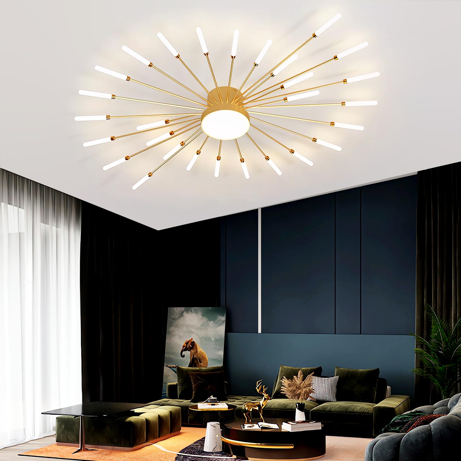 QYSMGS LED Ceiling Light Modern Dimmable Ceiling Lamp Flush Mount Gold/Black Design with Remote Control for Bedroom Living Room Dining Room Office Energy Efficient Lighting (28 Heads,Gold) โ image 1