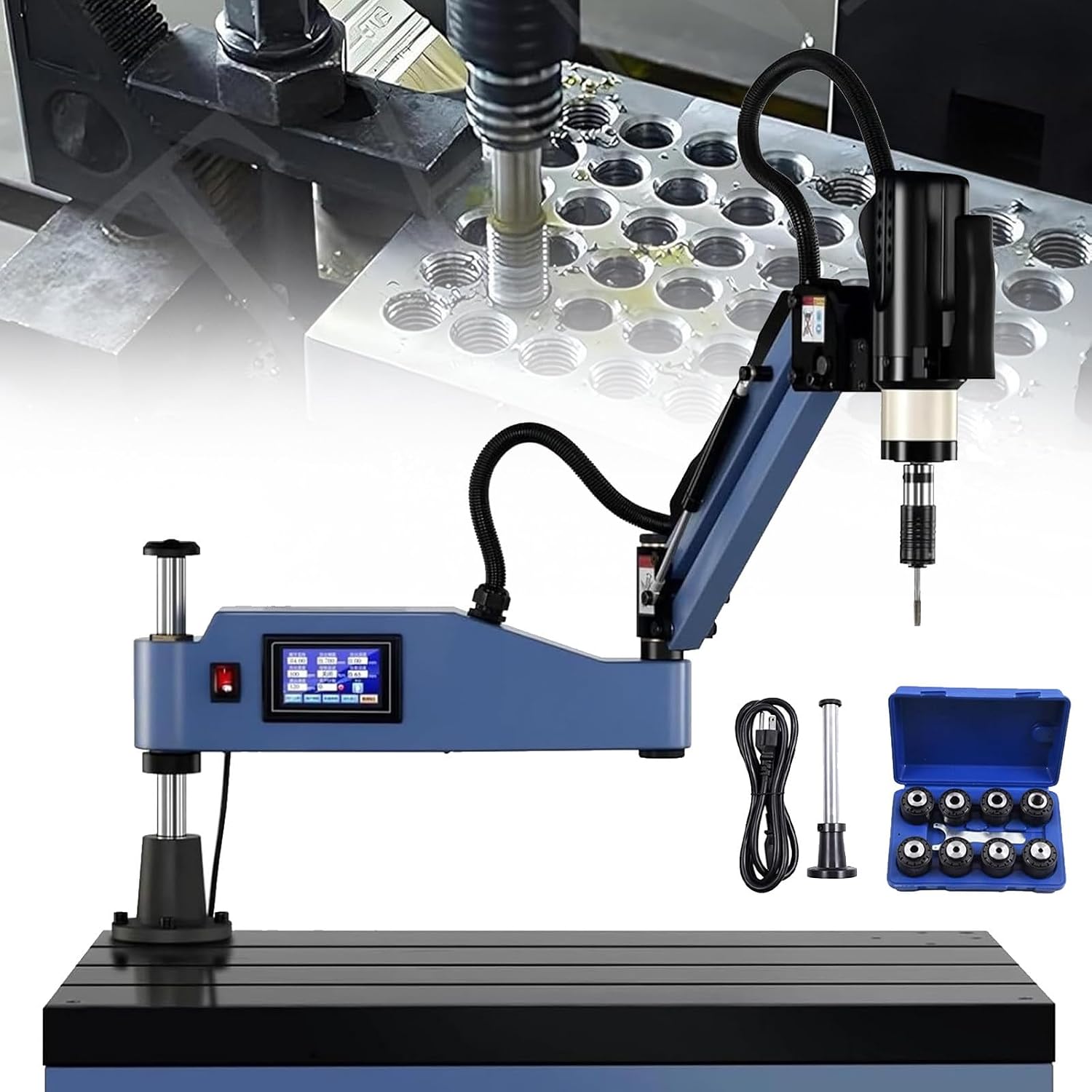 600W Electric Tapping Machine, Universal Tapping Machine 0-312rpm/min with 8pcs Collets, Smart Touch Panel, for Steel Aluminum Stainless Steel