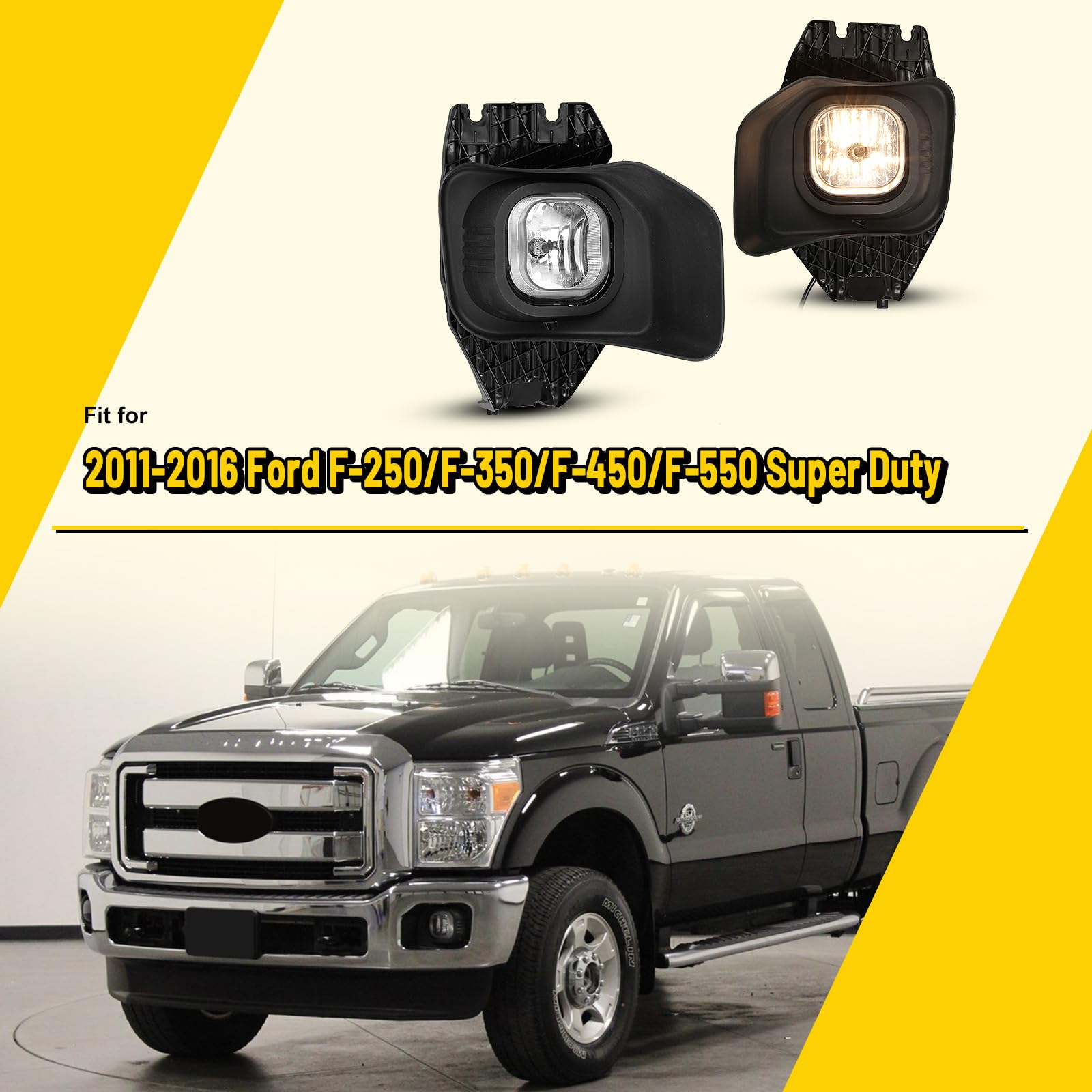 AUTOFREE Fog Lights for Ford F-250/ F-350/ F-450/ F-550(SUPER DUTY) 2011-2016 with Bulbs H10 12V 42W OE Fog Lamps Replacement Wiring Kit & Switch Included- 1 Pair(Clear Lens)