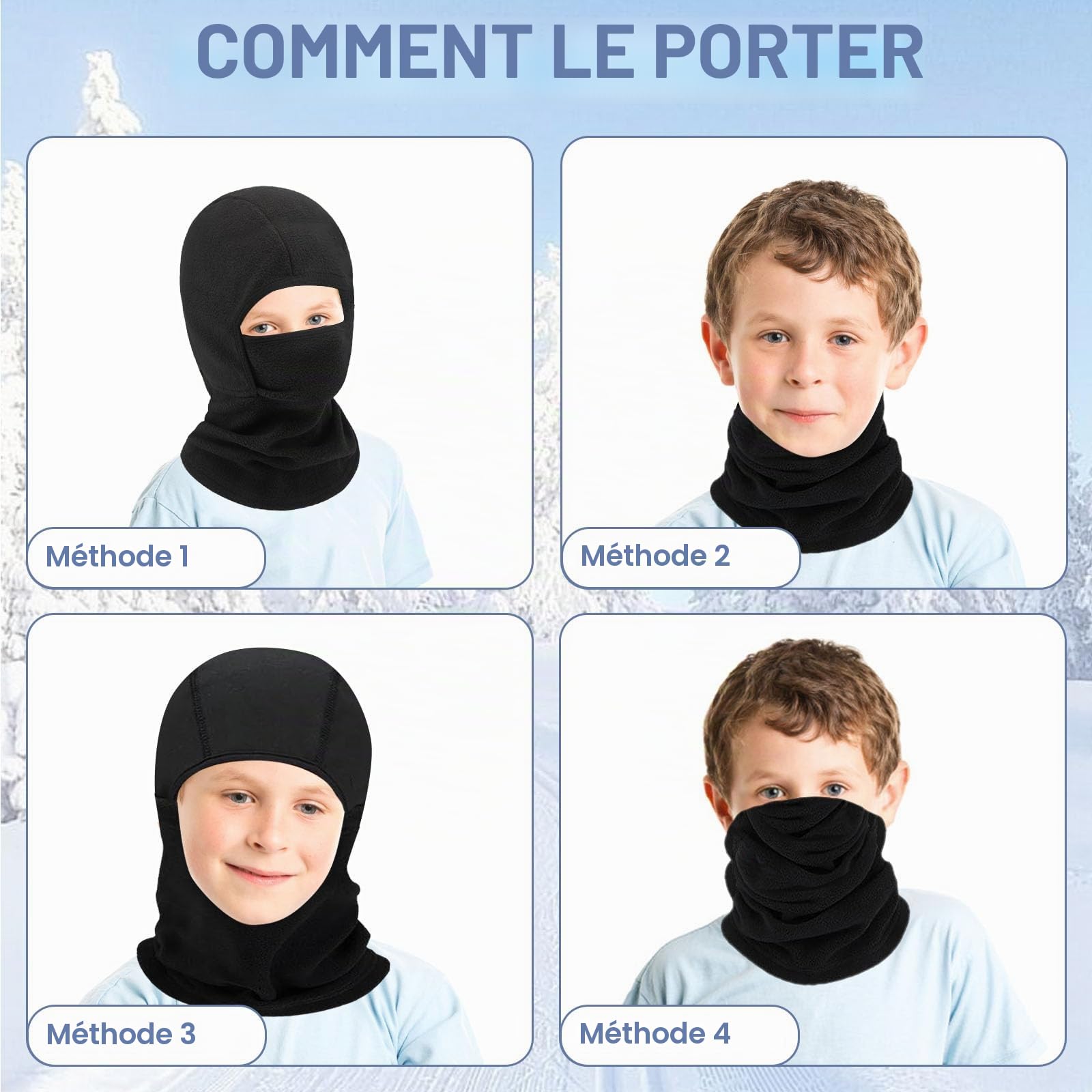 ZOCONE Lot de 3 cagoules d'hiver pour enfant - Coupe-vent - Masque facial - Masque de ski - Pour fille et garçon