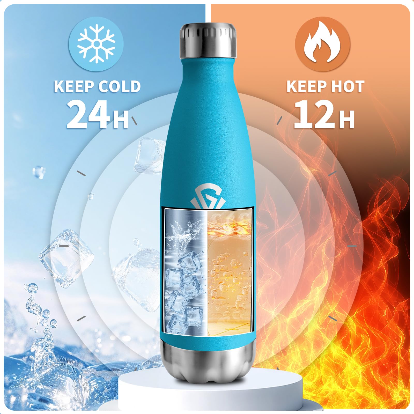 Borraccia Termica 500ml, Doppia Parete Isolata, Bottiglia Termica Senza BPA, Borraccia Acciaio Inox, Bottiglia Antigoccia, Borraccia Termica Riutilizzabile per Bambini, Ragazzi, Palestra, Viaggio