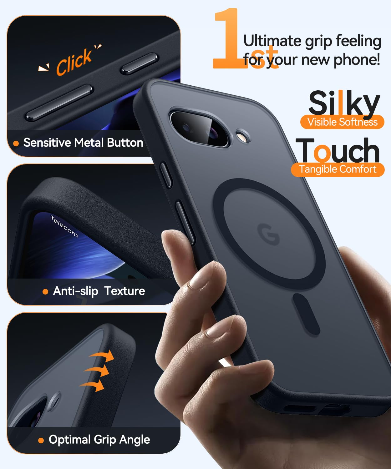 CANSHN Magnetica Cover per Google Pixel 9a (6.3 Pollici), [Protezione Completa Della Fotocamera] Custodia Traslucida Opaca Protettiva Sottile Antiurto,Nero