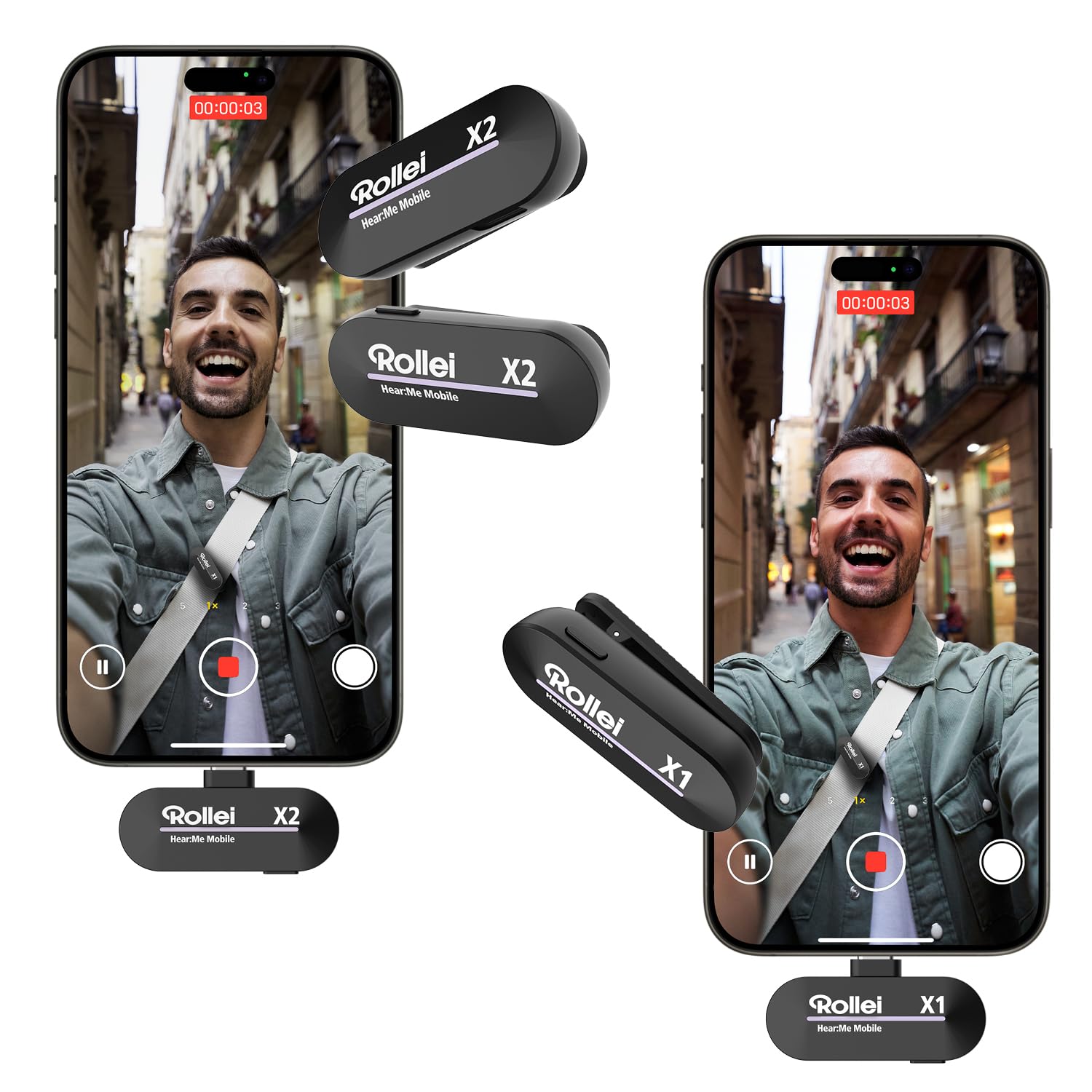 Rollei Microfono Lavalier Wireless, Hear:Me Mobile X2 Microfoni Senza Fili Smartphone USB C per iPhone 15/16/Android Dispositivi Tipo C in Streaming TikTok YouTube Registrazione Video Vlog