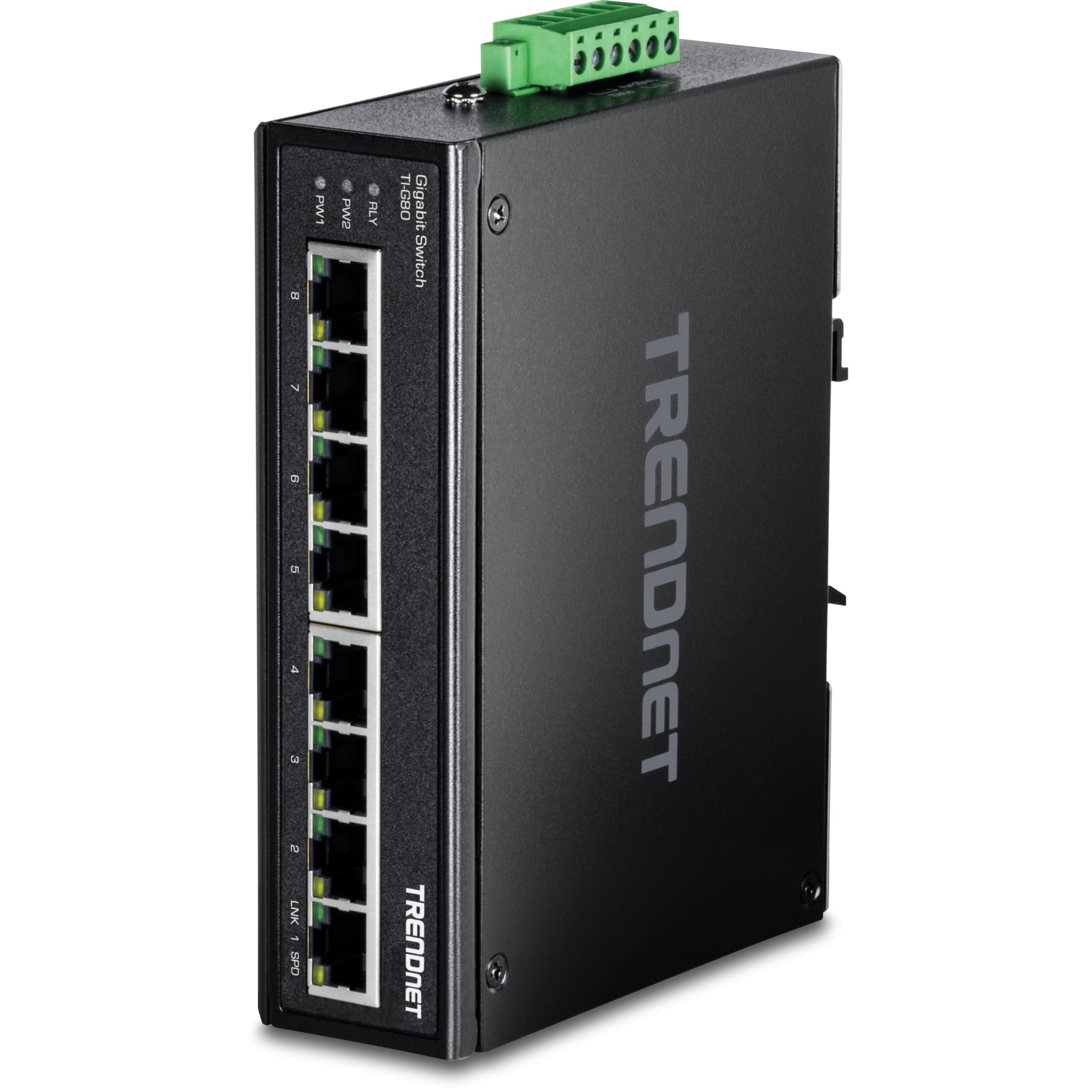 8-Port Industrial Gigabit Ethernet DIN-Rail Switch, TI G80, 8 x Gigabit Ethernet Ports, IP50 Rated, 16Gbps Switching Capacity, NDAA TAA Compliant, Lifetime Protection