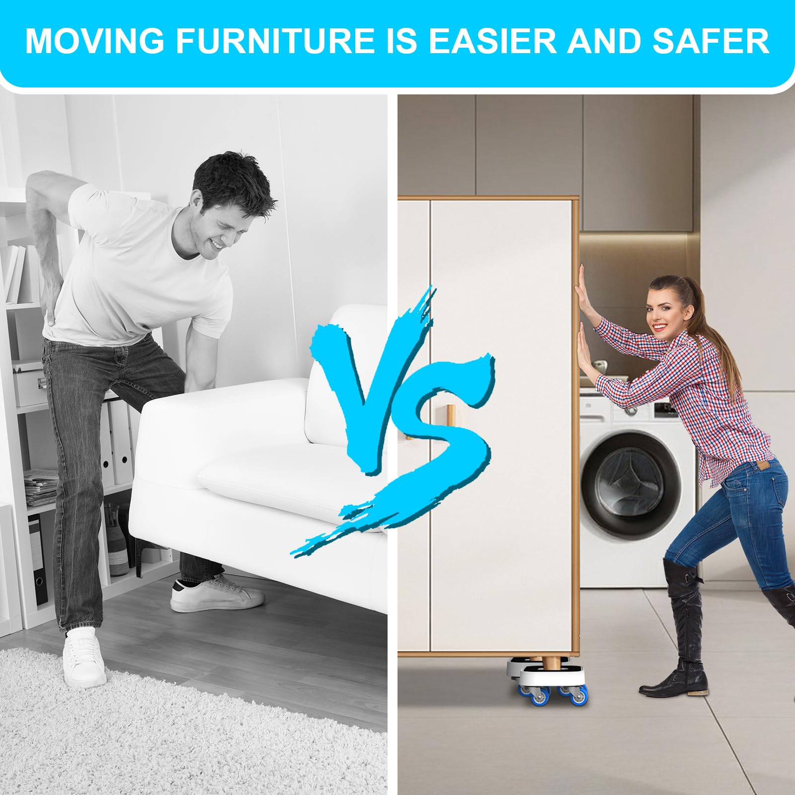 Cursori per mobili, carrello per mobili con ruote girevoli a 360°, traslochi mobili per spostare divani pesanti, letto, capacità di carico fino a 408,2 kg