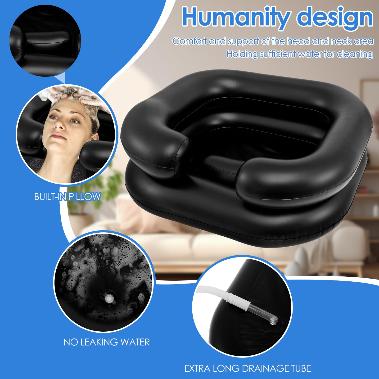 Inflatable Hair Washing Basin with Head and Neck Support Portable, Inflatable Shampoo Basin Foldable, Inflatable Shampoo Basin, Inflatable Shampoo Bowl Hair Wash Bowl for Hair Washing (Blcak)