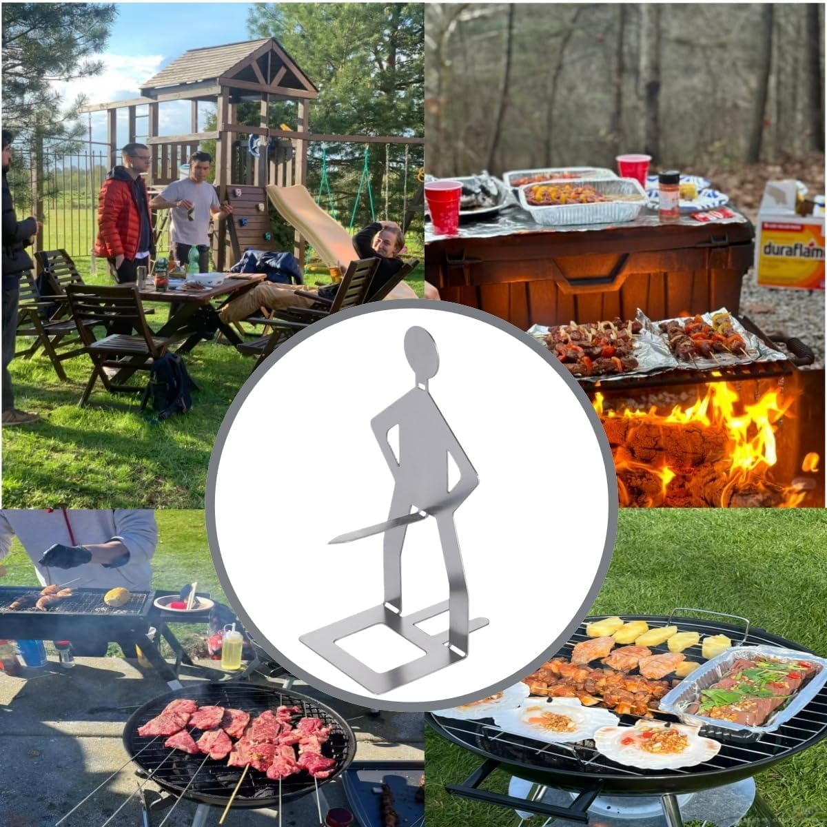 4pcs Funny Man Shaped BBQ Hot Dog Holder, Stainless Steel Sausage Roaster Stand for Grill, Camping and Picnic or Portable Gas Grill Rack Accessories, Kitchen BBQ Tools — view 4