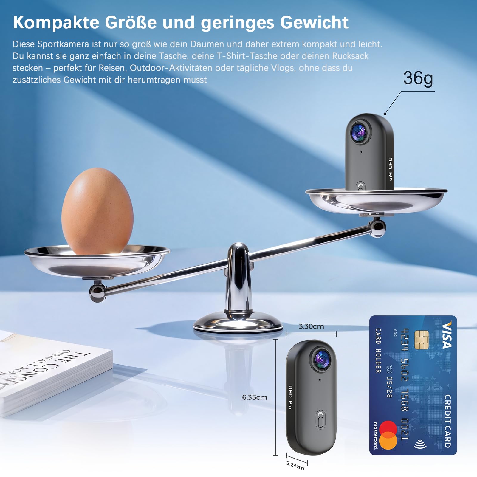 FHD 1080P Wasserdicht Mini Kamera Thumb Action Cam, Freisprechen Tragbar Body Cam POV Kamera with Halterung für Fahrrad und Helm, Live Übertragung Vlog Kamera with Magnet Schlüsselband for Vlogging